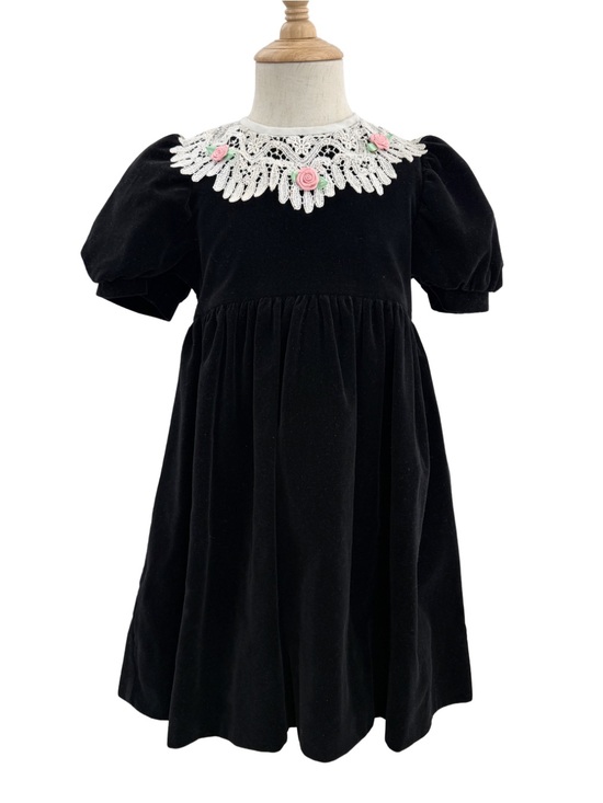Saks Fifth Avenue Other - Vintage Sylvia Whyte Saks Fifth Avenue Pink Roses Black Velvet Dress Girls 4T